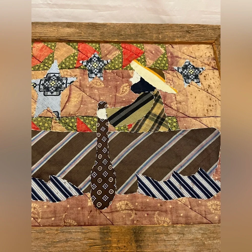Handmade Quilt Folk Art Framed Wood Frame Wall Hanging